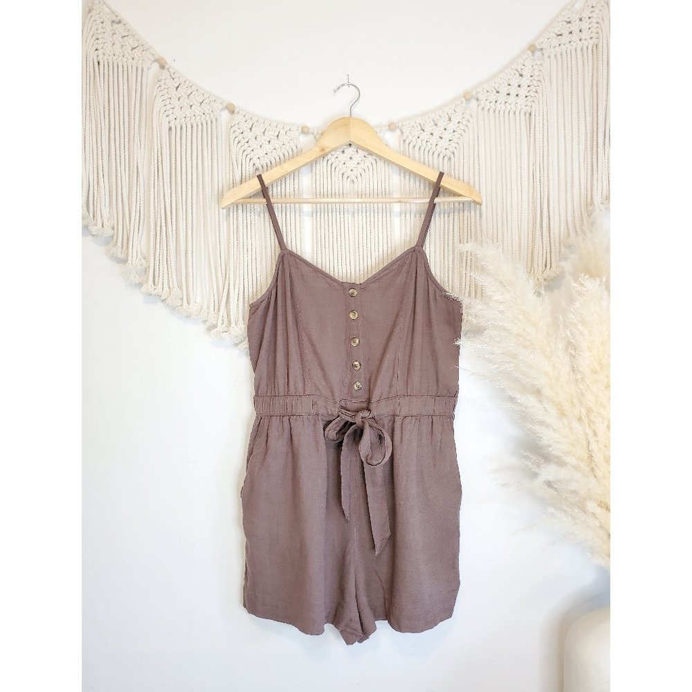 Aerie Brown Tie Waist Relaxed Romper M